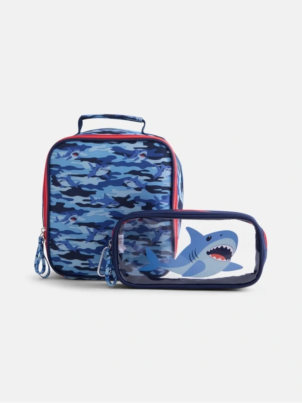 Kids Shark Backpack Lunchbox and Pencil Case Set - Blue W